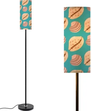 Sea shells blue seamless pattern Fashionable pattern shells oysters Modern Floor Lamp Minimalist Standing Lamps for Living Room LED Corner Lamp Remote Control Metal Pole Lamp for Bedroom, Reading