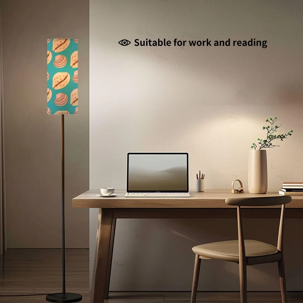 Sea shells blue seamless pattern Fashionable pattern shells oysters Modern Floor Lamp Minimalist Standing Lamps for Living Room LED Corner Lamp Remote Control Metal Pole Lamp for Bedroom, Reading