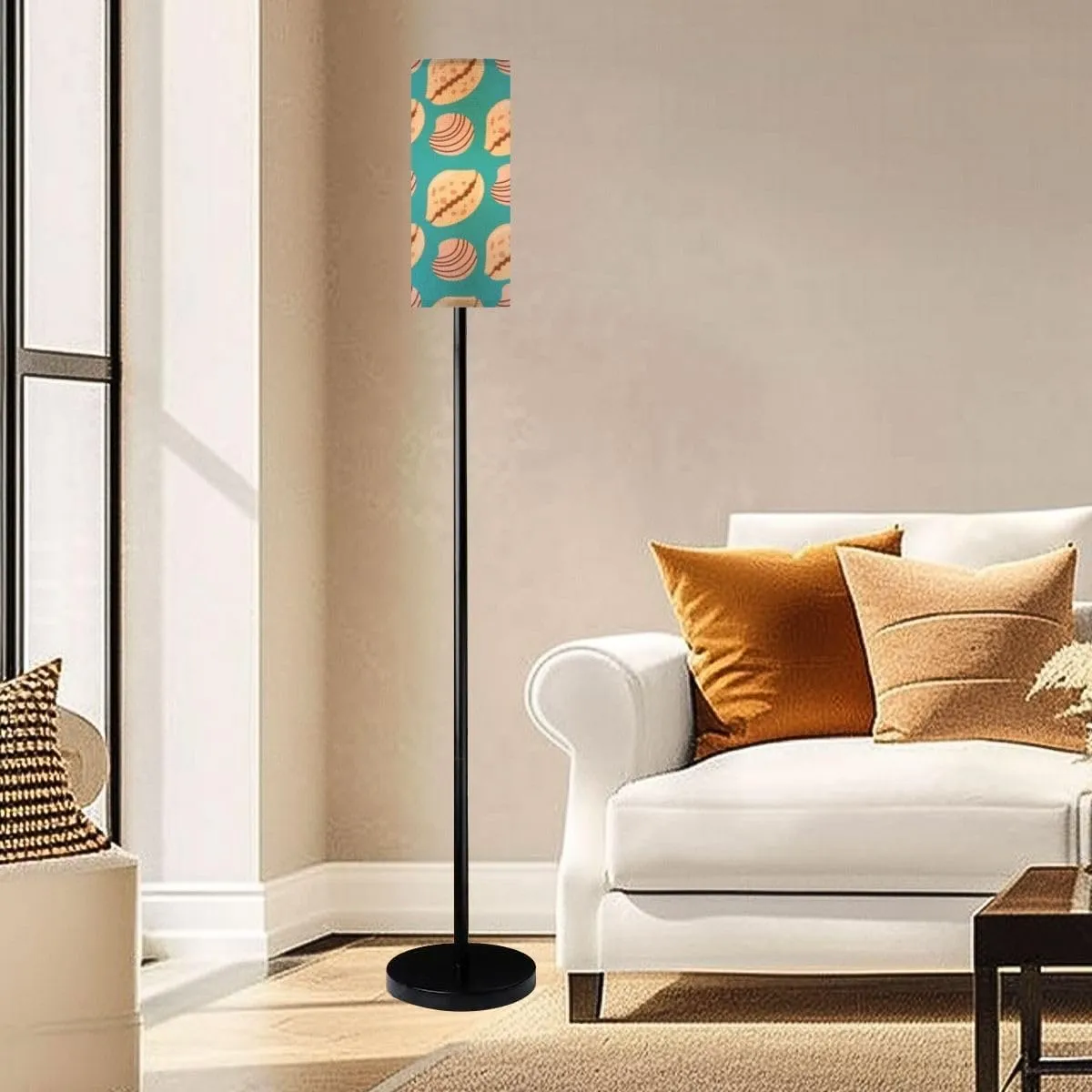 Sea shells blue seamless pattern Fashionable pattern shells oysters Modern Floor Lamp Minimalist Standing Lamps for Living Room LED Corner Lamp Remote Control Metal Pole Lamp for Bedroom, Reading