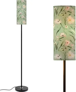 Seamless Floral Pattern Pastel Colors Modern Floor Lamp Minimalist Standing Lamps for Living Room LED Corner Lamp Remote Control Metal Pole Lamp for Bedroom, Reading