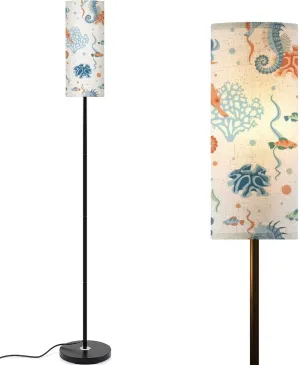 Seamless Pattern Cartoon Doodle Seahorse sea Animal Flat Style Modern Floor Lamp Minimalist Standing Lamps for Living Room LED Corner Lamp Remote Control Metal Pole Lamp for Bedroom, Reading