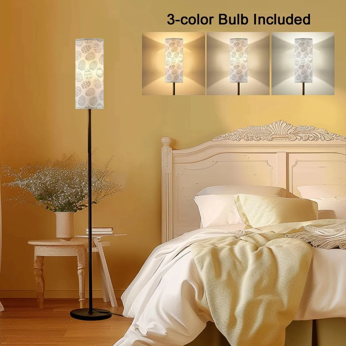 Seamless Pattern Easter Eggs Patterns Continuous Modern Floor Lamp Minimalist Standing Lamps for Living Room LED Corner Lamp Remote Control Metal Pole Lamp for Bedroom, Reading