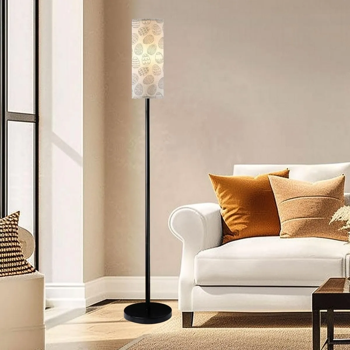 Seamless Pattern Easter Eggs Patterns Continuous Modern Floor Lamp Minimalist Standing Lamps for Living Room LED Corner Lamp Remote Control Metal Pole Lamp for Bedroom, Reading