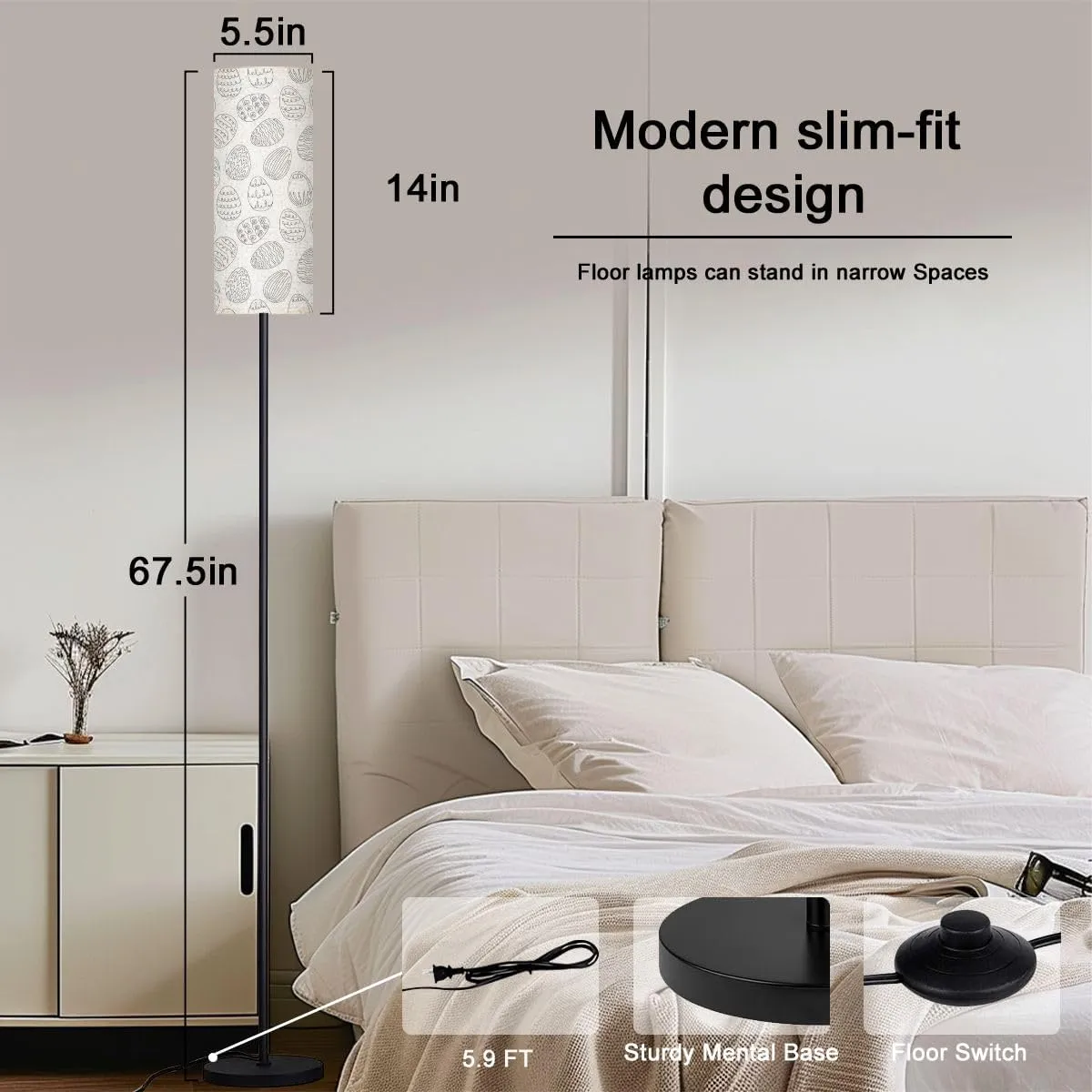 Seamless Pattern Easter Eggs Patterns Continuous Modern Floor Lamp Minimalist Standing Lamps for Living Room LED Corner Lamp Remote Control Metal Pole Lamp for Bedroom, Reading
