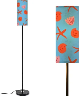 Seamless Pattern red Seashells Light Blue Simple Ocean Pattern Modern Floor Lamp Minimalist Standing Lamps for Living Room LED Corner Lamp Remote Control Metal Pole Lamp for Bedroom, Reading