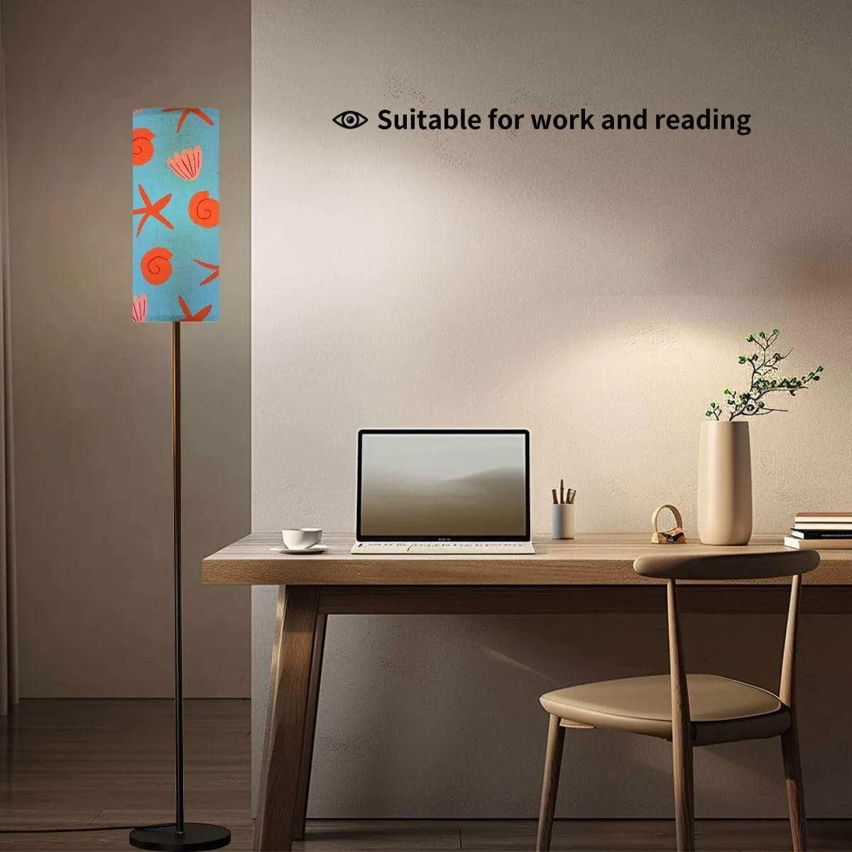 Seamless Pattern red Seashells Light Blue Simple Ocean Pattern Modern Floor Lamp Minimalist Standing Lamps for Living Room LED Corner Lamp Remote Control Metal Pole Lamp for Bedroom, Reading