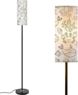 Seamless pattern sea ocean creatures such as whale crab octopus Modern Floor Lamp Minimalist Standing Lamps for Living Room LED Corner Lamp Remote Control Metal Pole Lamp for Bedroom, Reading