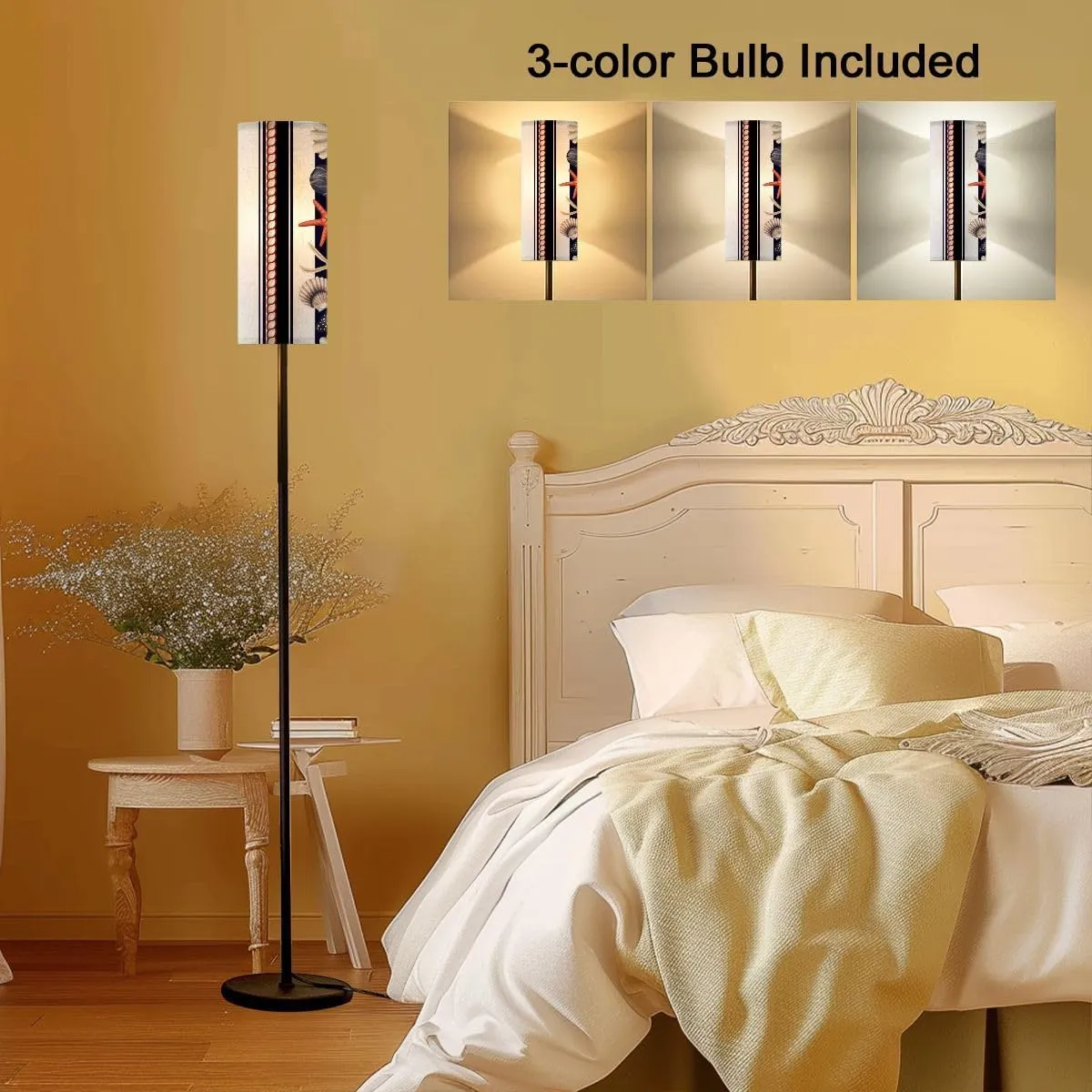 Seamless Pattern starfishes Shells Rope Trendy Print Modern Floor Lamp Minimalist Standing Lamps for Living Room LED Corner Lamp Remote Control Metal Pole Lamp for Bedroom, Reading