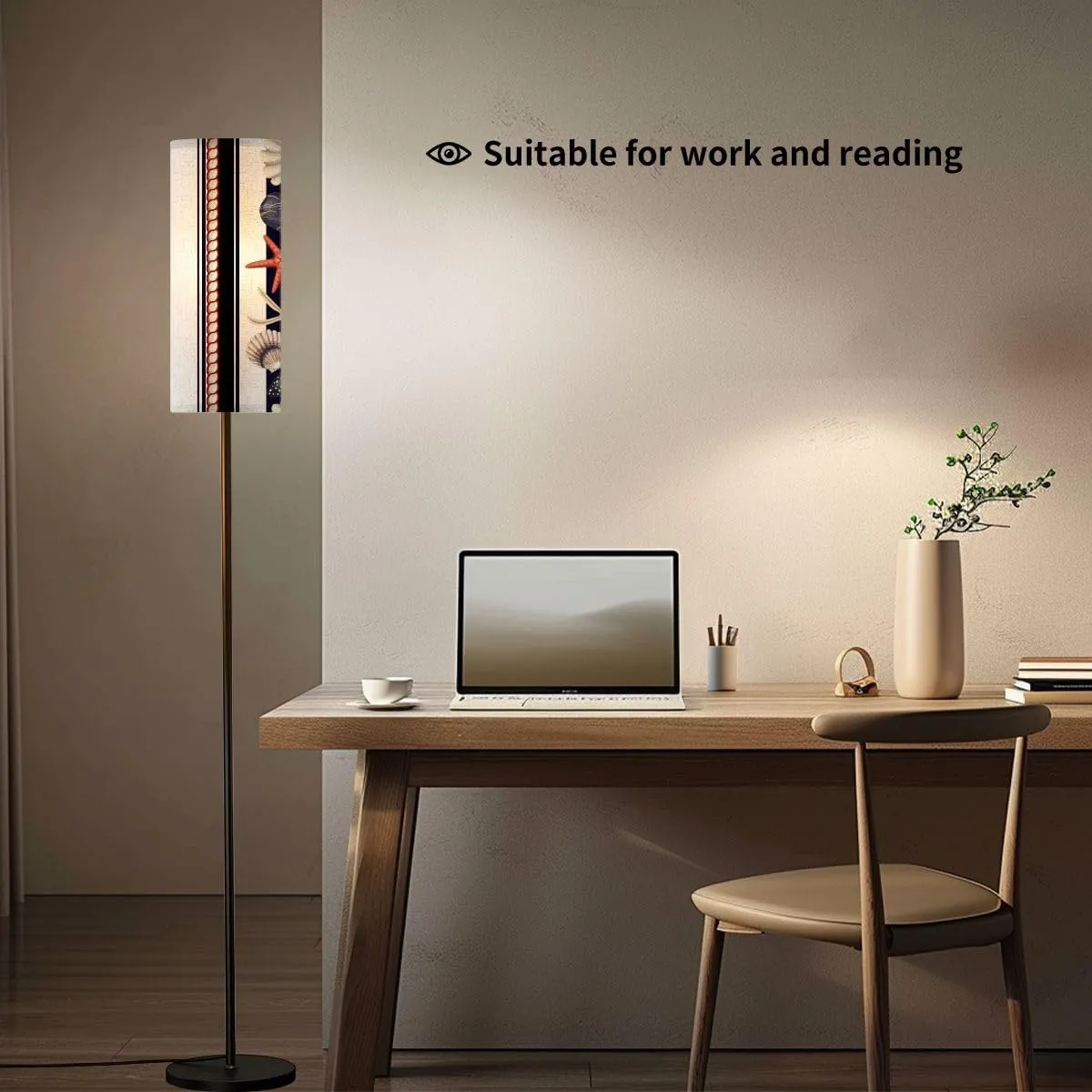 Seamless Pattern starfishes Shells Rope Trendy Print Modern Floor Lamp Minimalist Standing Lamps for Living Room LED Corner Lamp Remote Control Metal Pole Lamp for Bedroom, Reading