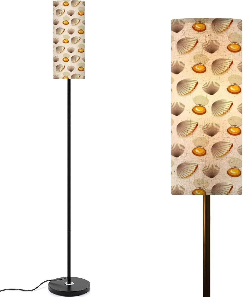 Seamless Pattern Various Shell Shapes Graphic sea Shells Modern Floor Lamp Minimalist Standing Lamps for Living Room LED Corner Lamp Remote Control Metal Pole Lamp for Bedroom, Reading