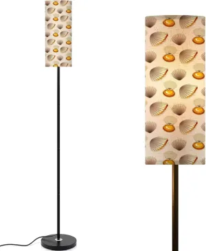 Seamless Pattern Various Shell Shapes Graphic sea Shells Modern Floor Lamp Minimalist Standing Lamps for Living Room LED Corner Lamp Remote Control Metal Pole Lamp for Bedroom, Reading