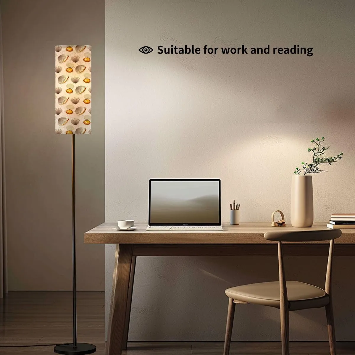Seamless Pattern Various Shell Shapes Graphic sea Shells Modern Floor Lamp Minimalist Standing Lamps for Living Room LED Corner Lamp Remote Control Metal Pole Lamp for Bedroom, Reading