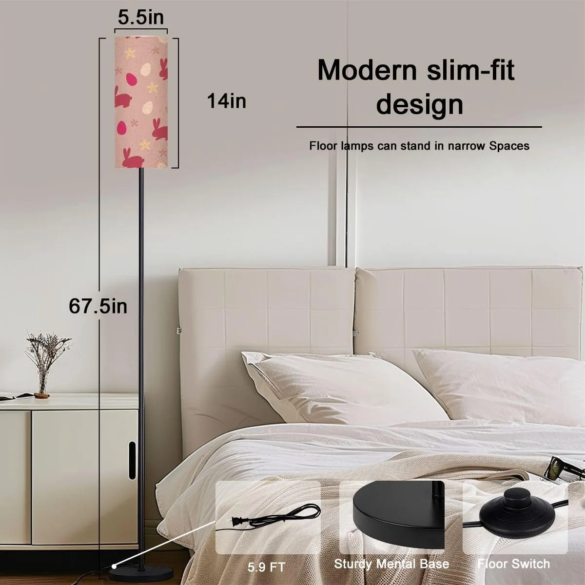Seamless Rabbit Egg Modern Floor Lamp Minimalist Standing Lamps for Living Room LED Corner Lamp Remote Control Metal Pole Lamp for Bedroom, Reading