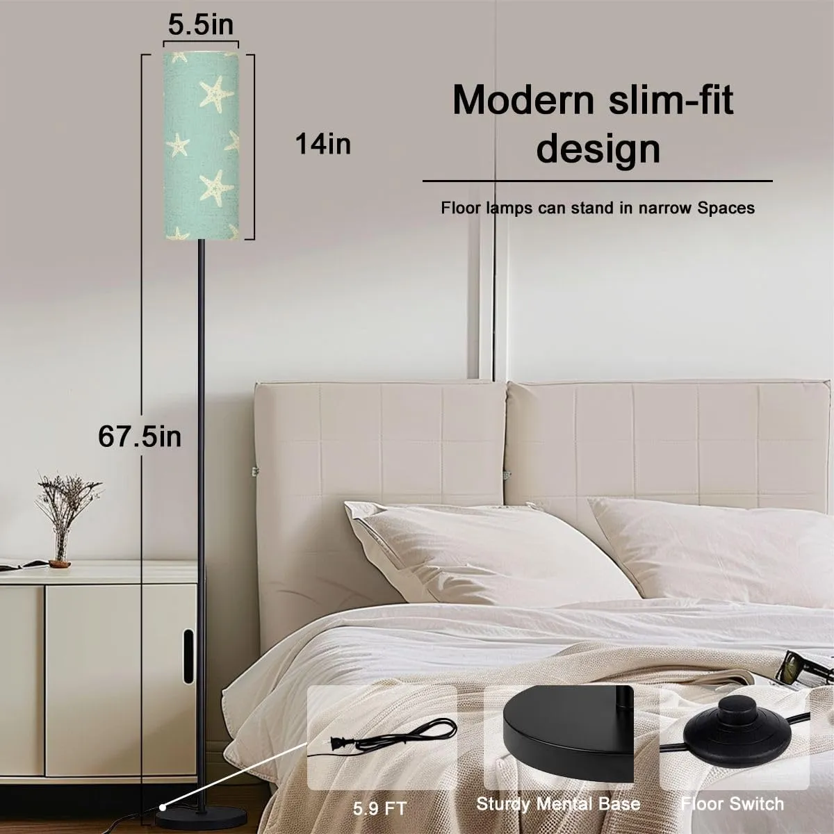 Seamless Seamless sea Star Starfish Pattern Modern Floor Lamp Minimalist Standing Lamps for Living Room LED Corner Lamp Remote Control Metal Pole Lamp for Bedroom, Reading