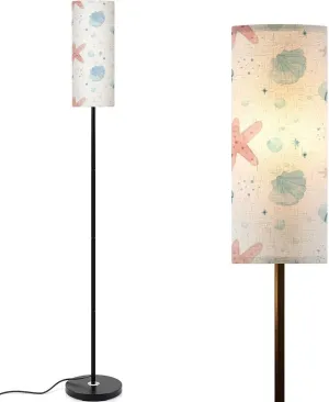 Seashells Watercolor Seamless Pattern Set Modern Floor Lamp Minimalist Standing Lamps for Living Room LED Corner Lamp Remote Control Metal Pole Lamp for Bedroom, Reading