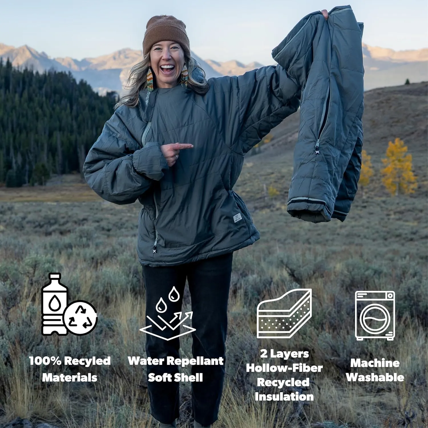 Selk'bag SWYTCH Lite Wearable Sleeping Bag & Jacket | 2-in-1 Convertible, Lightweight, Eco-Friendly for Camping, Travel, Festivals & Everyday Use | Temp Rated 40°F