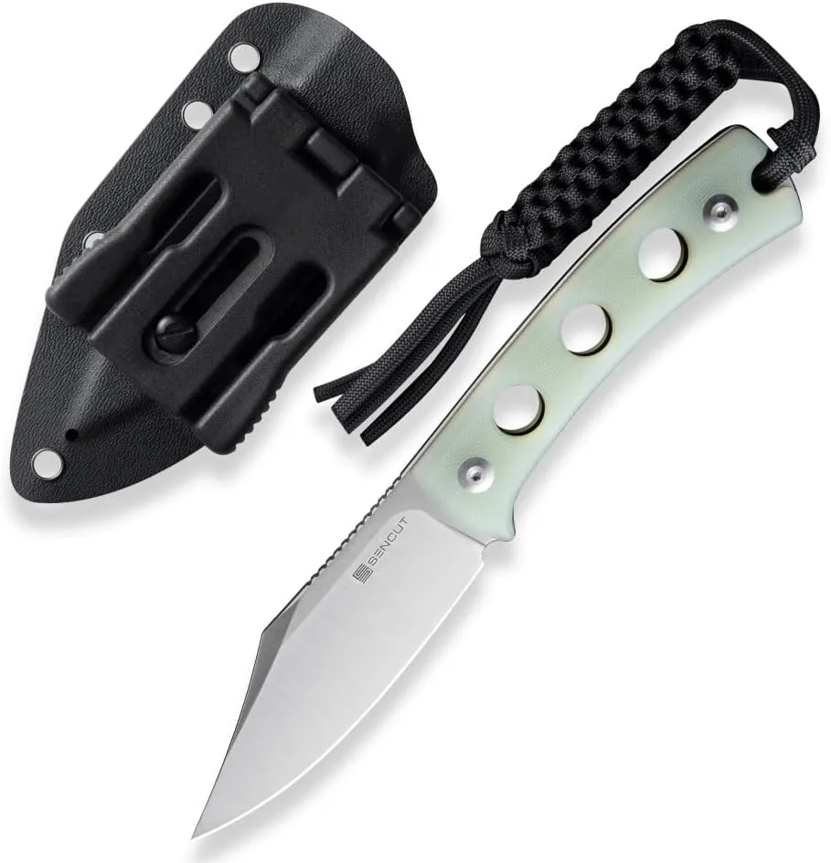 SENCUT Waxahachie Fixed Blade Knife, Full Tang Clip Point Satin 9Cr18MoV Blade with G10 Handle, Kydex Sheath, Waist T-clip for EDC Survival Hunting Camping Outdoor Everyday Carry SA11B