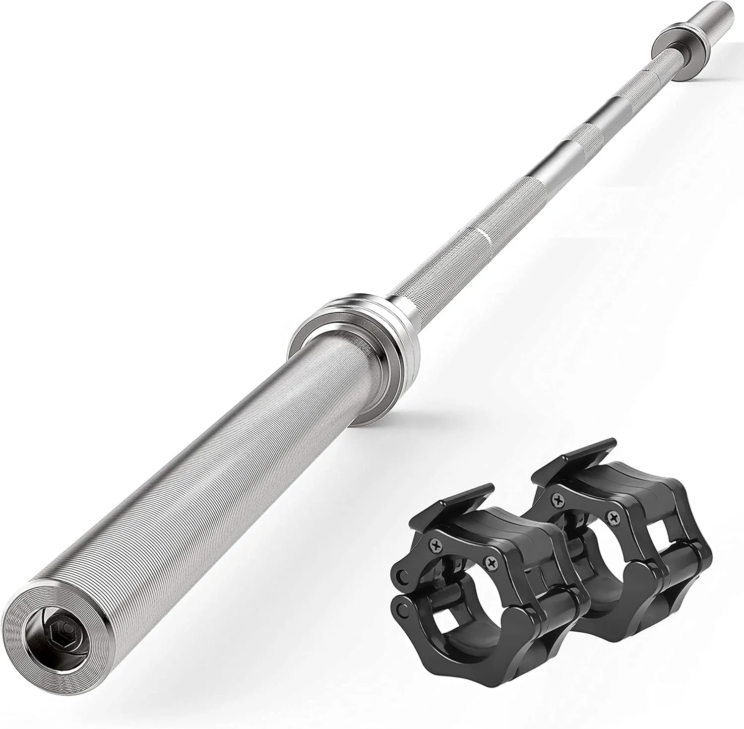 SereneLife Olympic Chrome Barbell Steel Bar, 7-Foot Weight Straight Solid Iron Weighted Workout Bar For Weightlifting, Power Lifting Strength Training Exercises, Perfect for Home Gym, 2 plastic clips