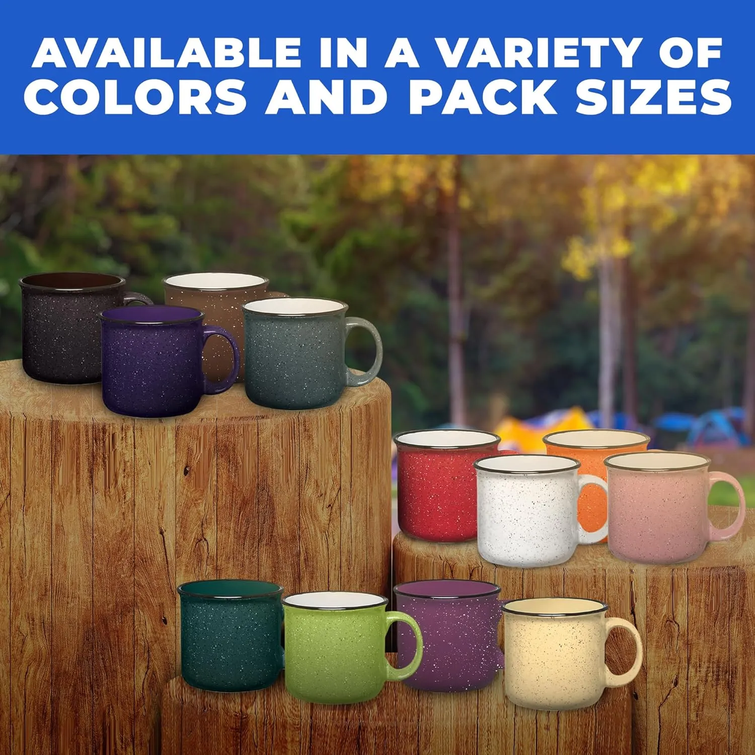 Set of 8 Ceramic Campfire Mugs – 15 Oz, Green – Coffee & Tea Cups for Home, Work, Travel, Camping – Customizable, Great for DIY, Events, Companies