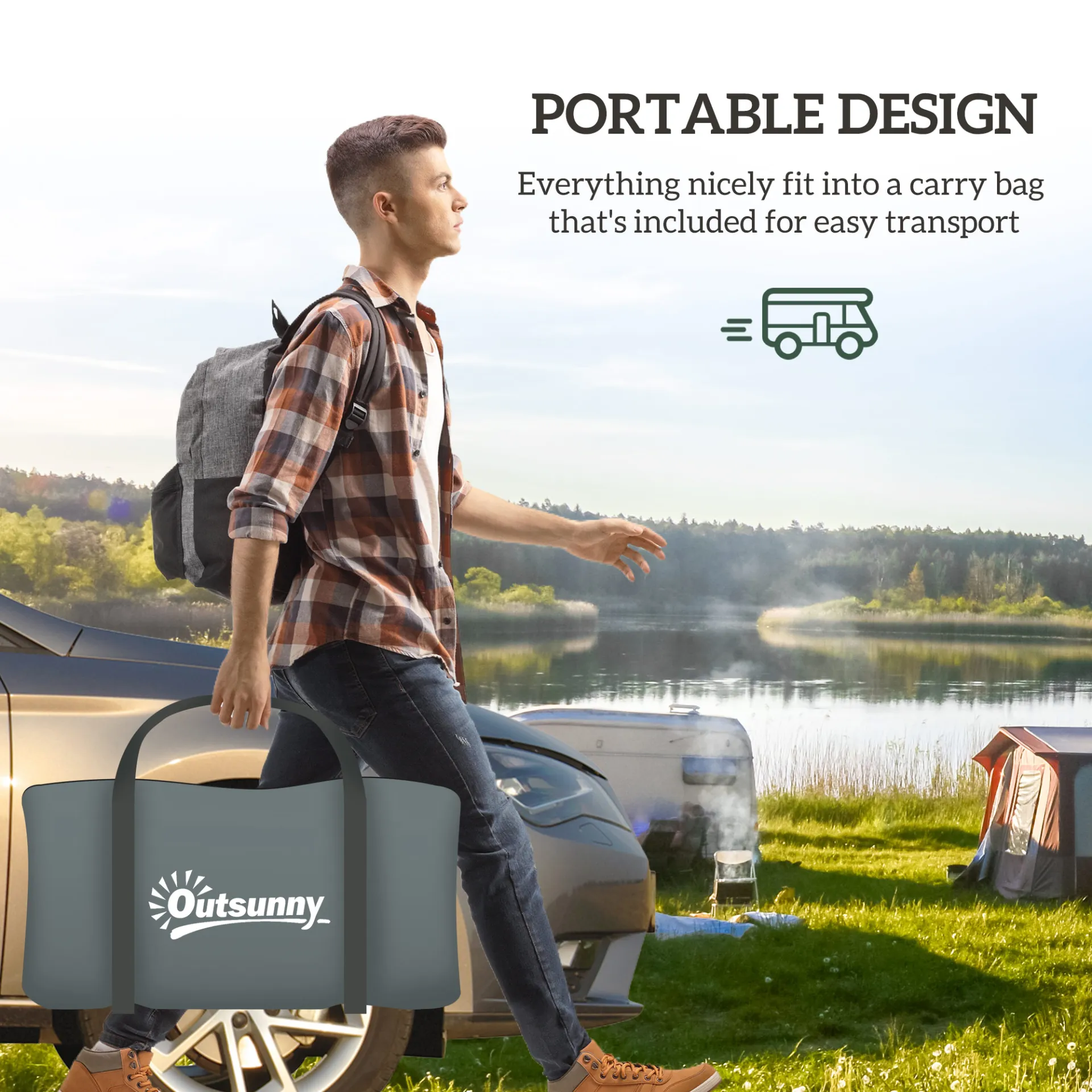 Seven-Man Camping Tent, with Small Rainfly and Accessories in Green | Outsunny