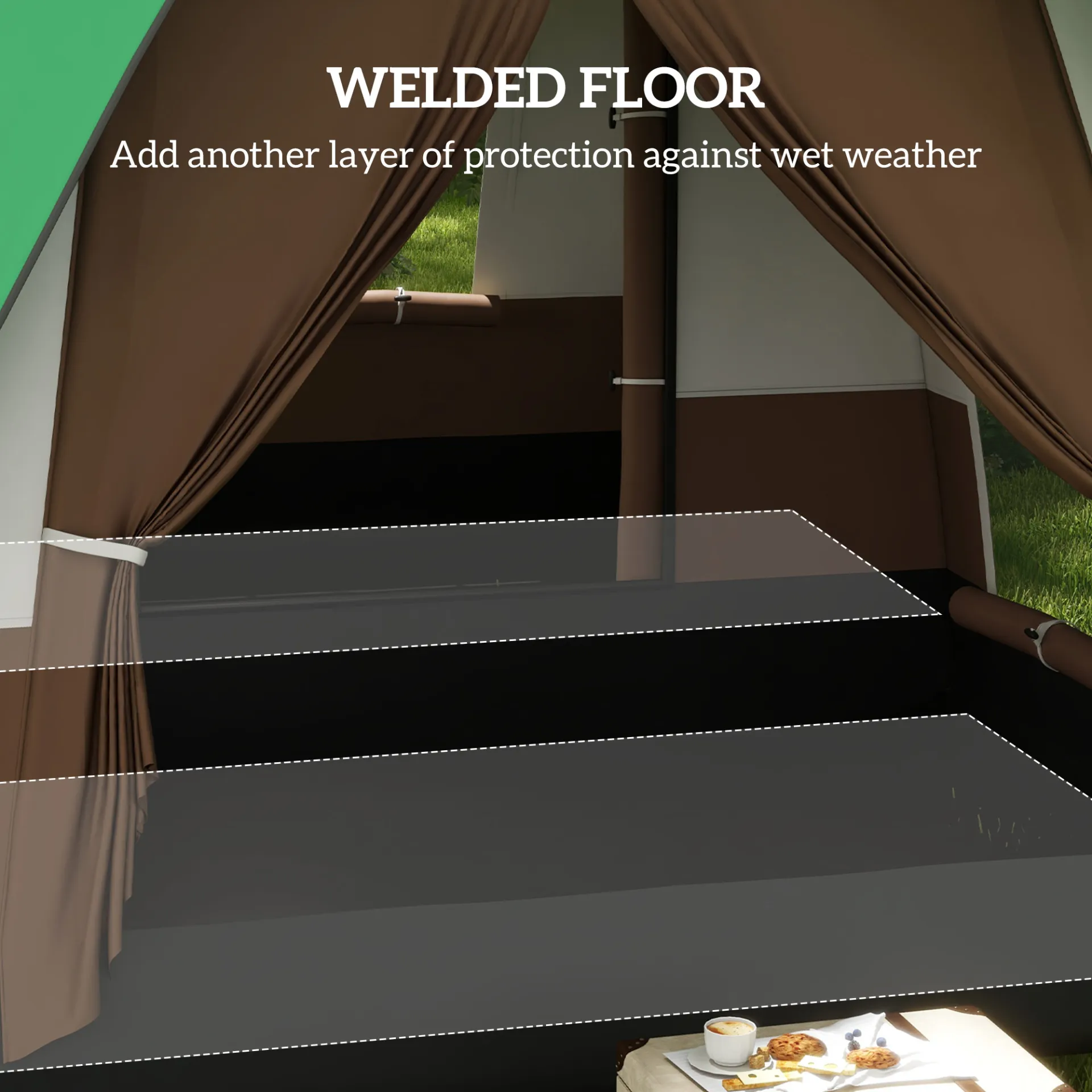 Seven-Man Camping Tent, with Small Rainfly and Accessories in Green | Outsunny