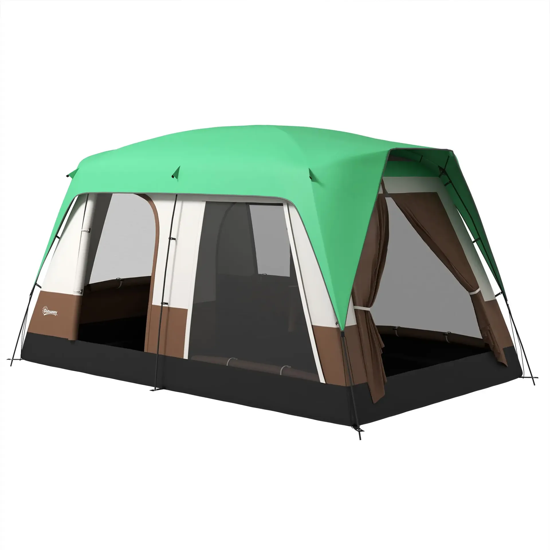 Seven-Man Camping Tent, with Small Rainfly and Accessories in Green | Outsunny