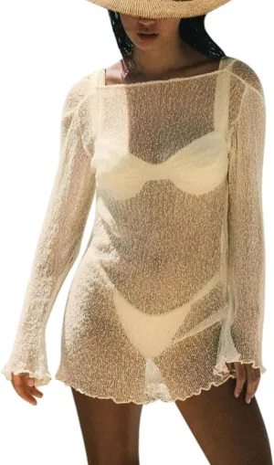 Sexy Beach Relaxed Backless Sheer Mesh Bikini Swimwear Cover Up 1 Piece