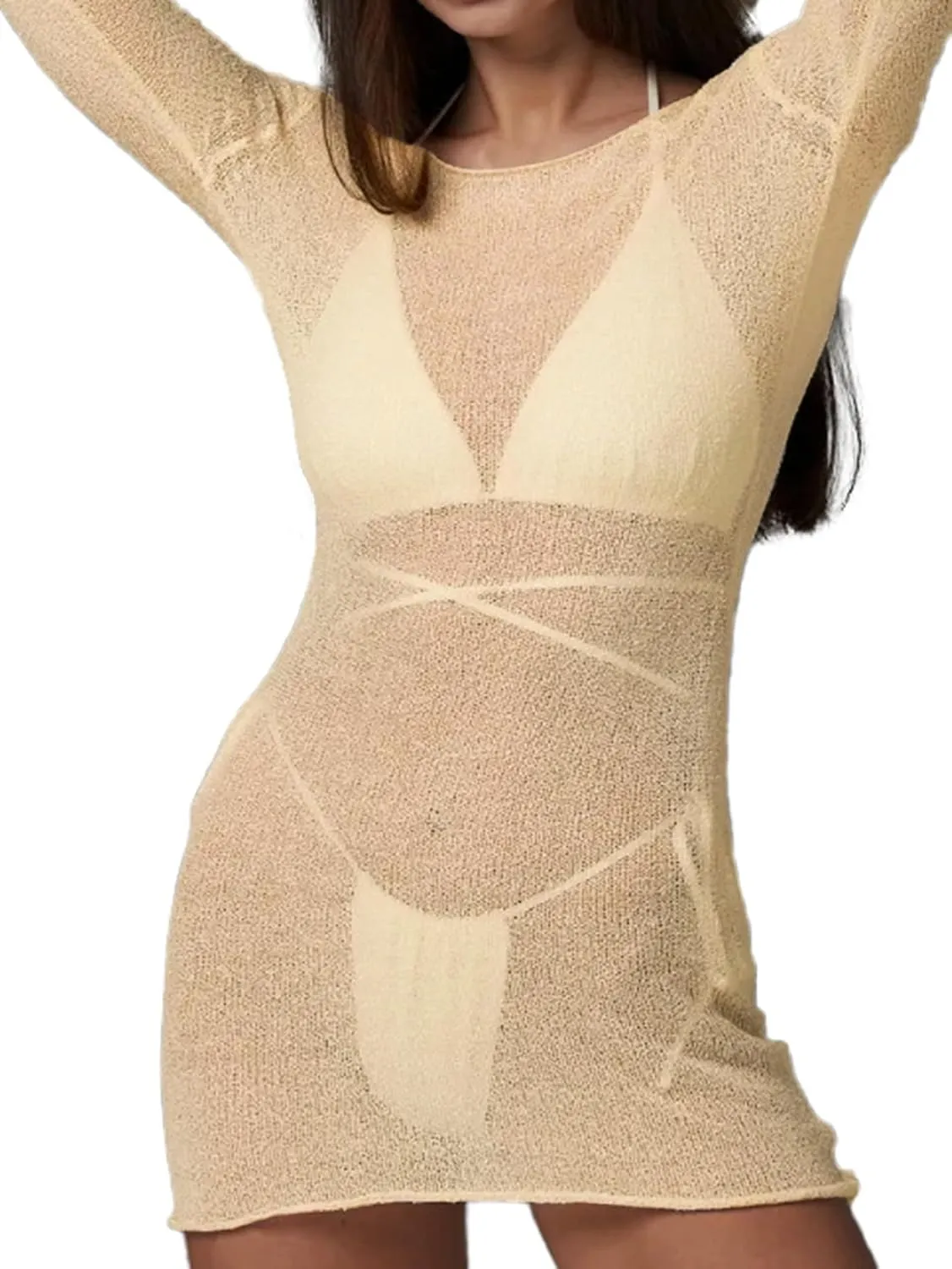 Sexy Beach Relaxed Backless Sheer Mesh Bikini Swimwear Cover Up 1 Piece