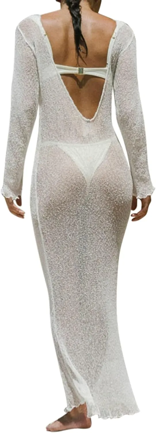 Sexy Beach Relaxed Backless Sheer Mesh Bikini Swimwear Cover Up 1 Piece
