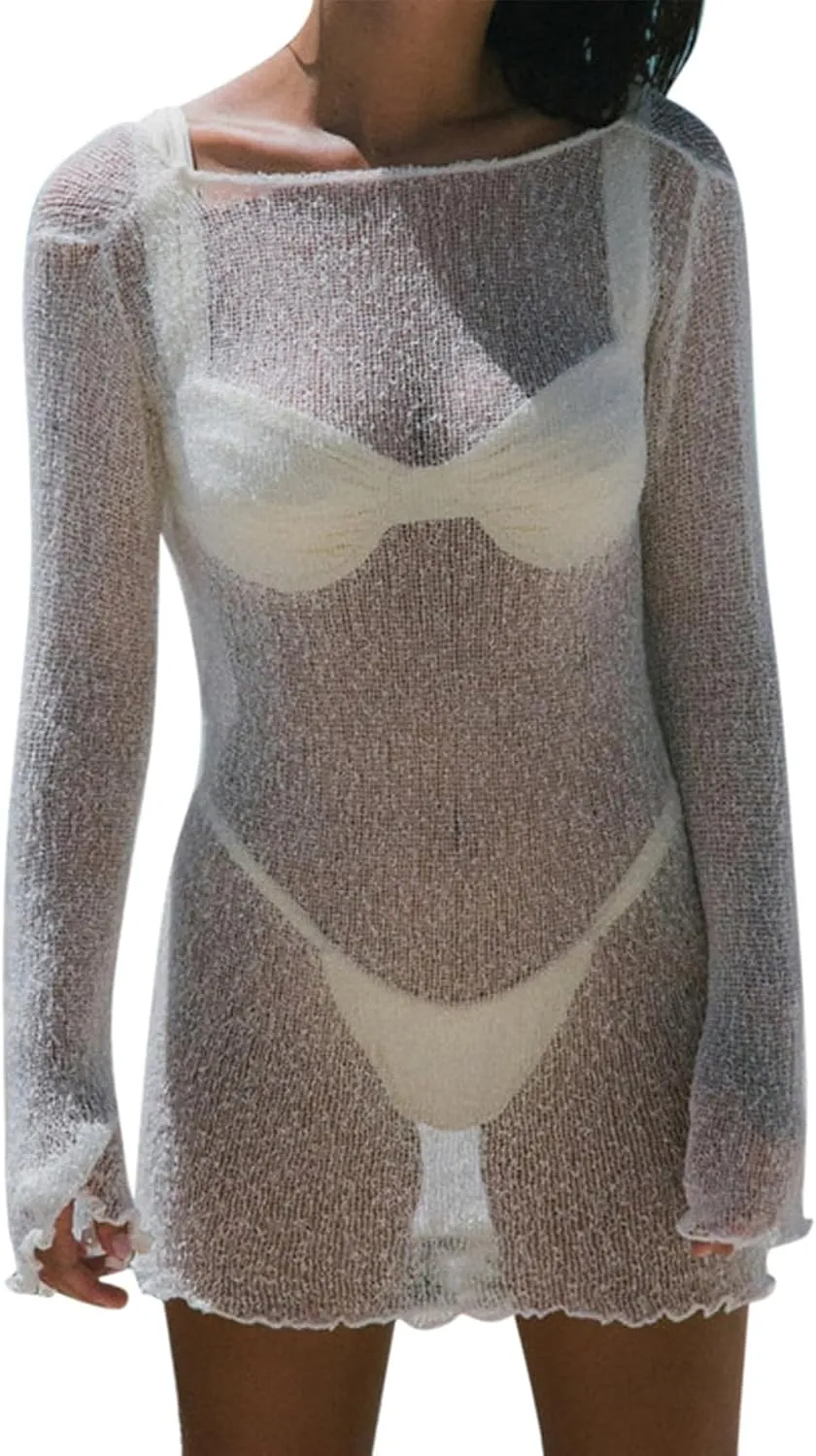 Sexy Beach Relaxed Backless Sheer Mesh Bikini Swimwear Cover Up 1 Piece