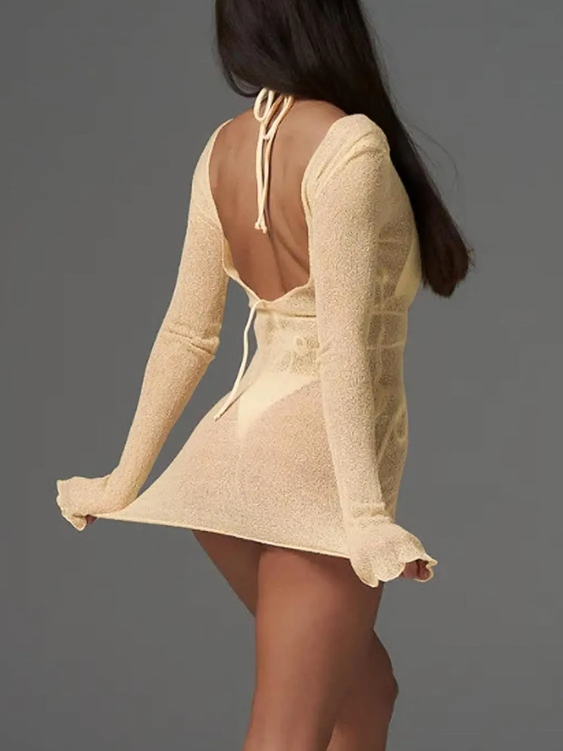Sexy Beach Relaxed Backless Sheer Mesh Bikini Swimwear Cover Up 1 Piece