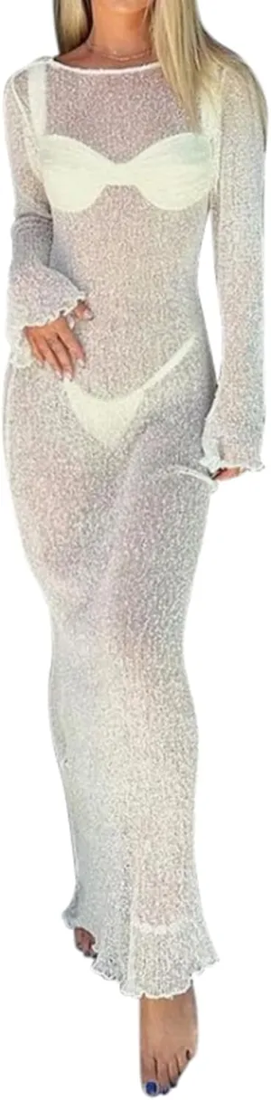 Sexy Beach Relaxed Backless Sheer Mesh Bikini Swimwear Cover Up 1 Piece