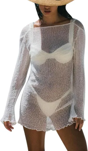 Sexy Beach Relaxed Backless Sheer Mesh Bikini Swimwear Cover Up 1 Piece