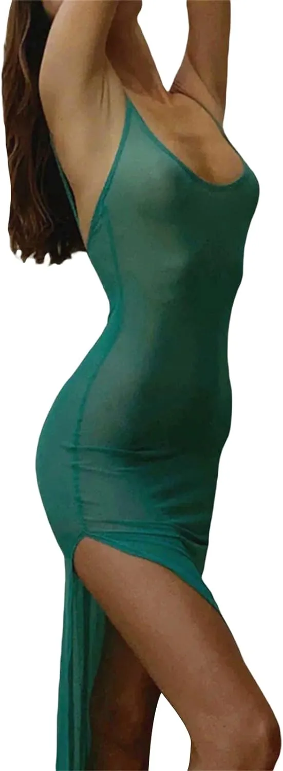 Sexy See Through Sheer Lace Maxi Dress Patchwork Backless Bodycon Long Dresses Beach Vacation Party Wear