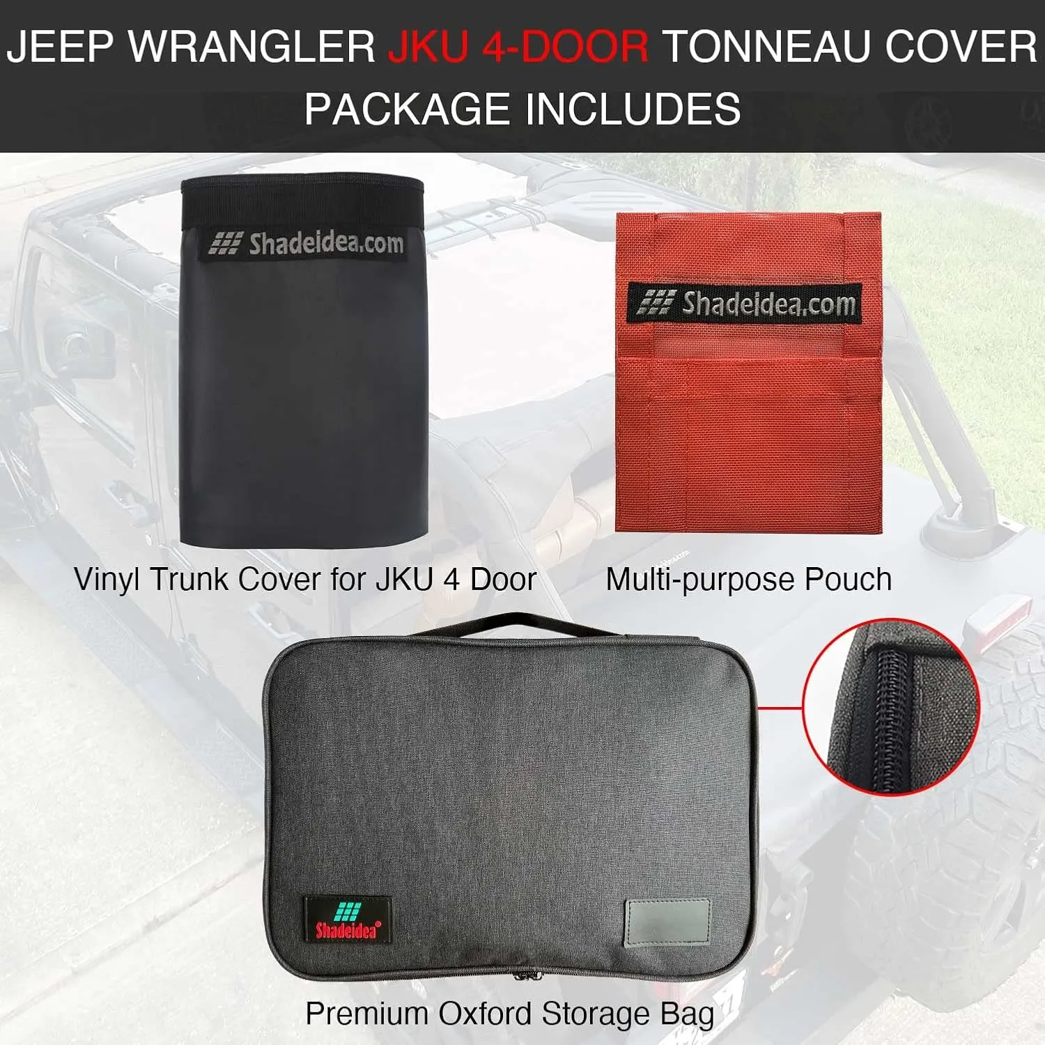 Shadeidea Tonneau Cover for Jeep Wrangler JK Unlimited (2007-2018) 4 Door Rear Trunk Cover Cargo Vinyl Cover for JKU Tailgate Ton Cover-Black - 3 Year Warranty