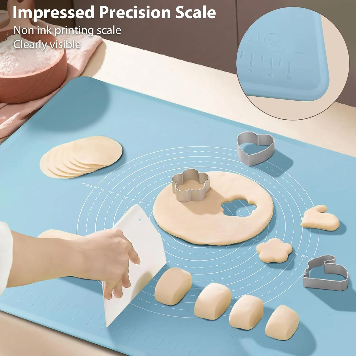 Silicone Baking Mat 24" x 16", Extra Thick Dough Rolling Mat with Measurements and Edge Heightening, Non-stick Food Grade Silicone Pastry Mat for for Pastry, Bread, Cookies, Pizza, Fondant, Pasta