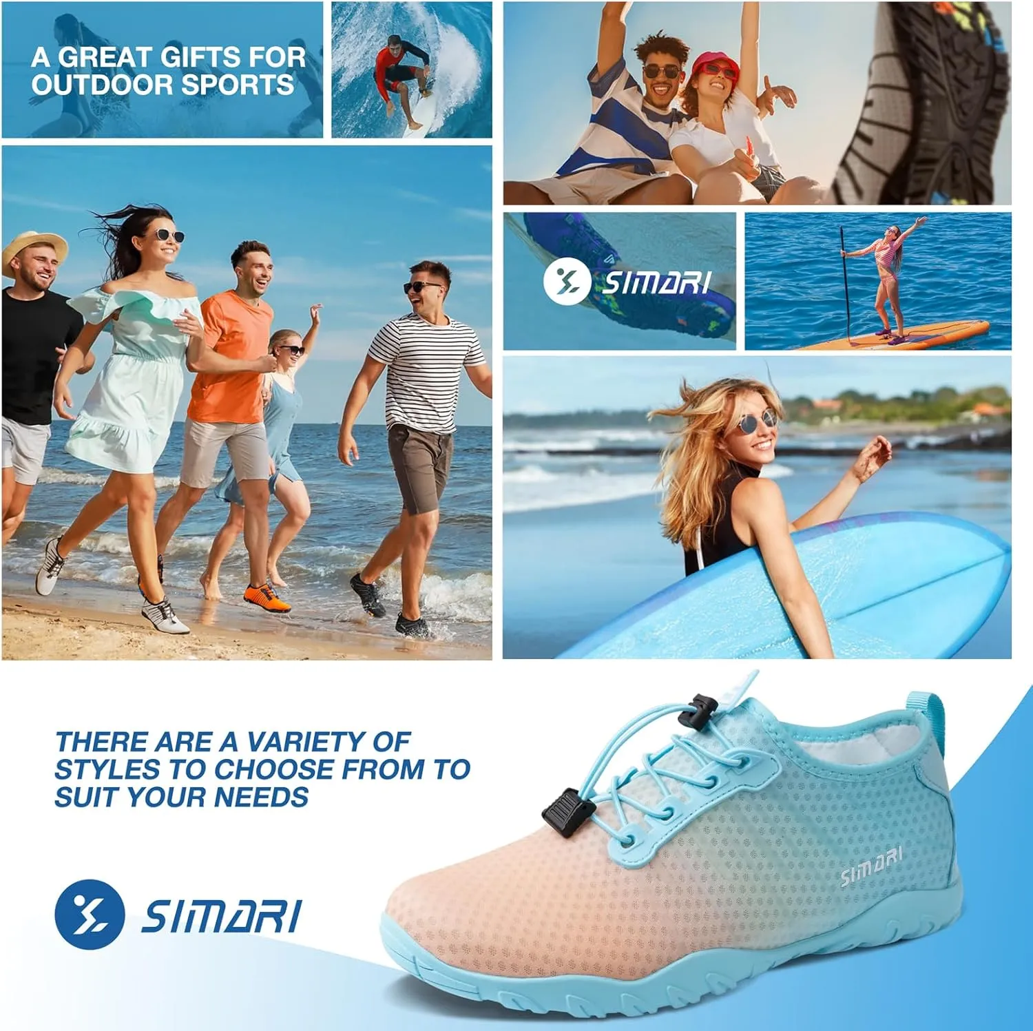 SIMARI Water Shoes for Women Men - Barefoot Quick-Dry Aqua Socks | Lightweight Swim Shoes for Surfing, Swimming, Beach Sports, Kayaking, Diving | Non-Slip Design