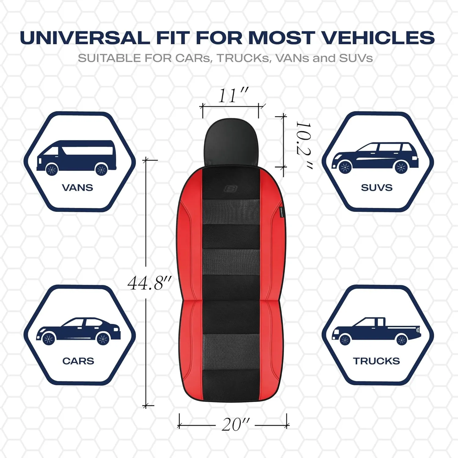 Skechers Aircooled & Memory Foam Car Seat Covers,Premium Leather with EVA Mesh Seat Covers, Front car seat Protector, Airbag Compatible, Automotive Comfort for Most Cars, Vans, Trucks, SUV,Red