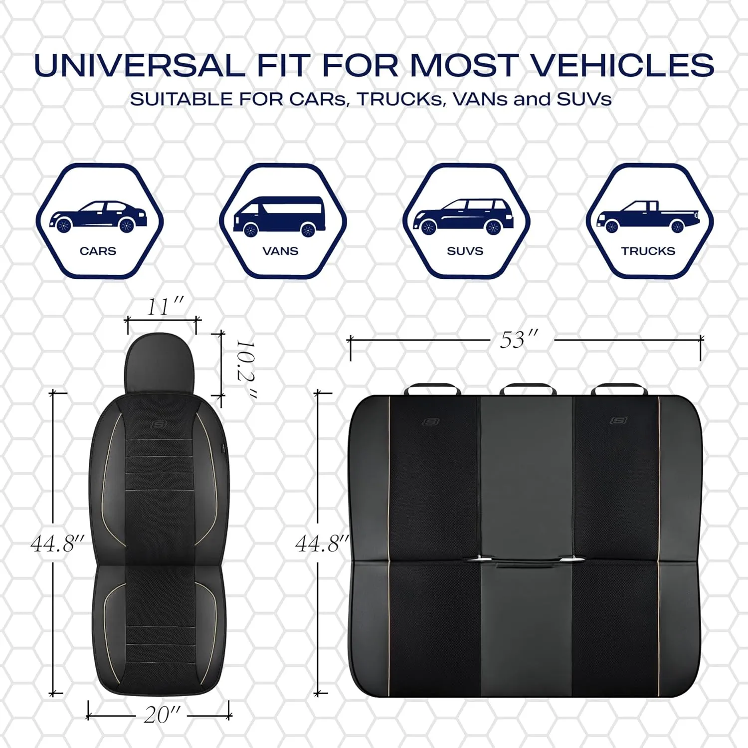 Skechers Memory Foam Car Seat Cover,Air Cool Mesh Thick Seat Covers,Piping Leather Car Seat Protector Full Sets,Airbag Compatible,Automotive Comfort Seat Covers for Most Cars,Vans,Trucks,SUV,Beige