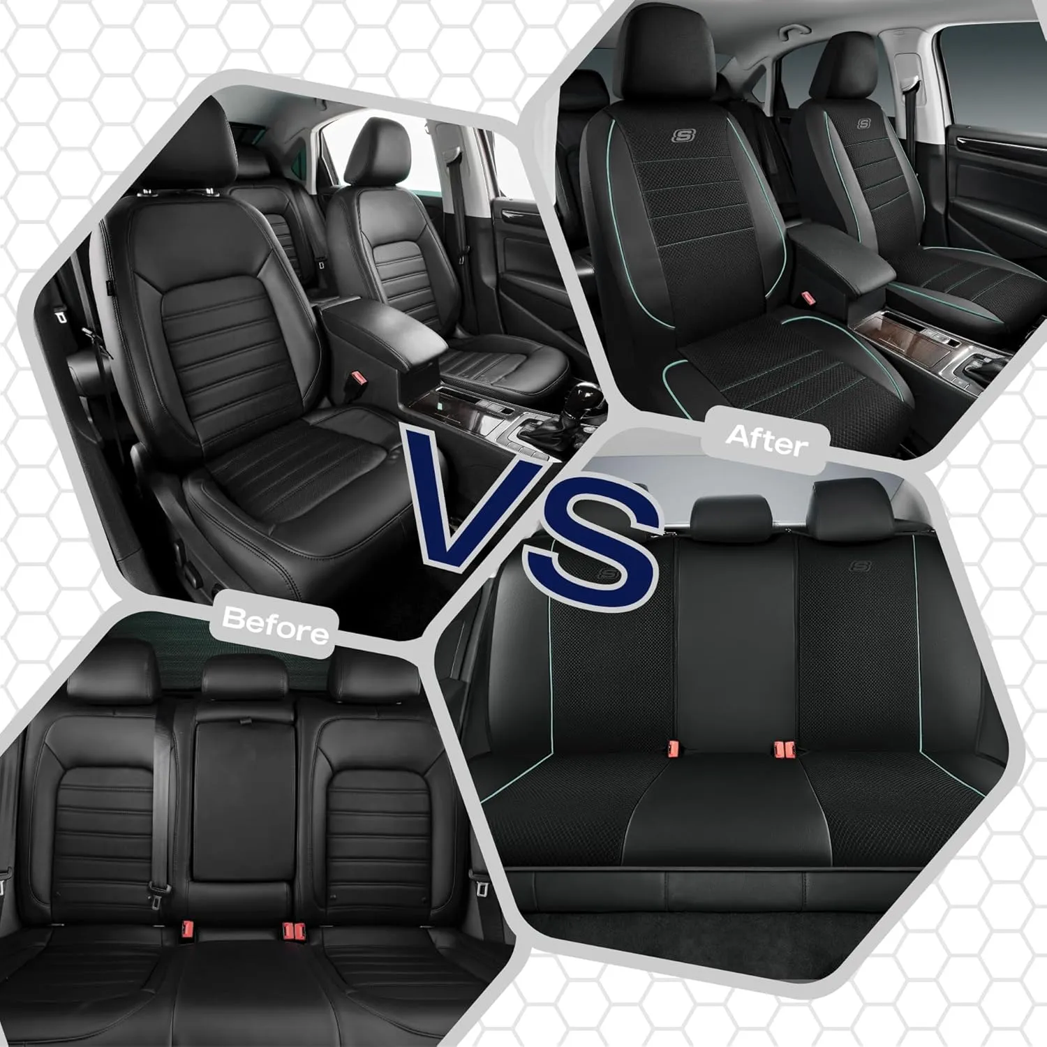 Skechers Memory Foam Car Seat Cover,Air Cool Mesh Thick Seat Covers,Piping Leather Car Seat Protector,Airbag Compatible,Automotive Comfort Seat Covers for Most Cars,Vans,Trucks,SUV(Mint,Full Set)