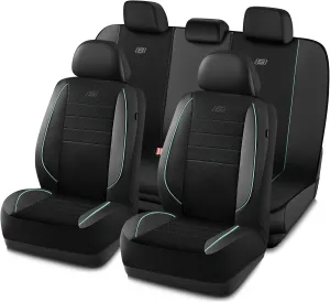 Skechers Memory Foam Car Seat Cover,Air Cool Mesh Thick Seat Covers,Piping Leather Car Seat Protector,Airbag Compatible,Automotive Comfort Seat Covers for Most Cars,Vans,Trucks,SUV(Mint,Full Set)