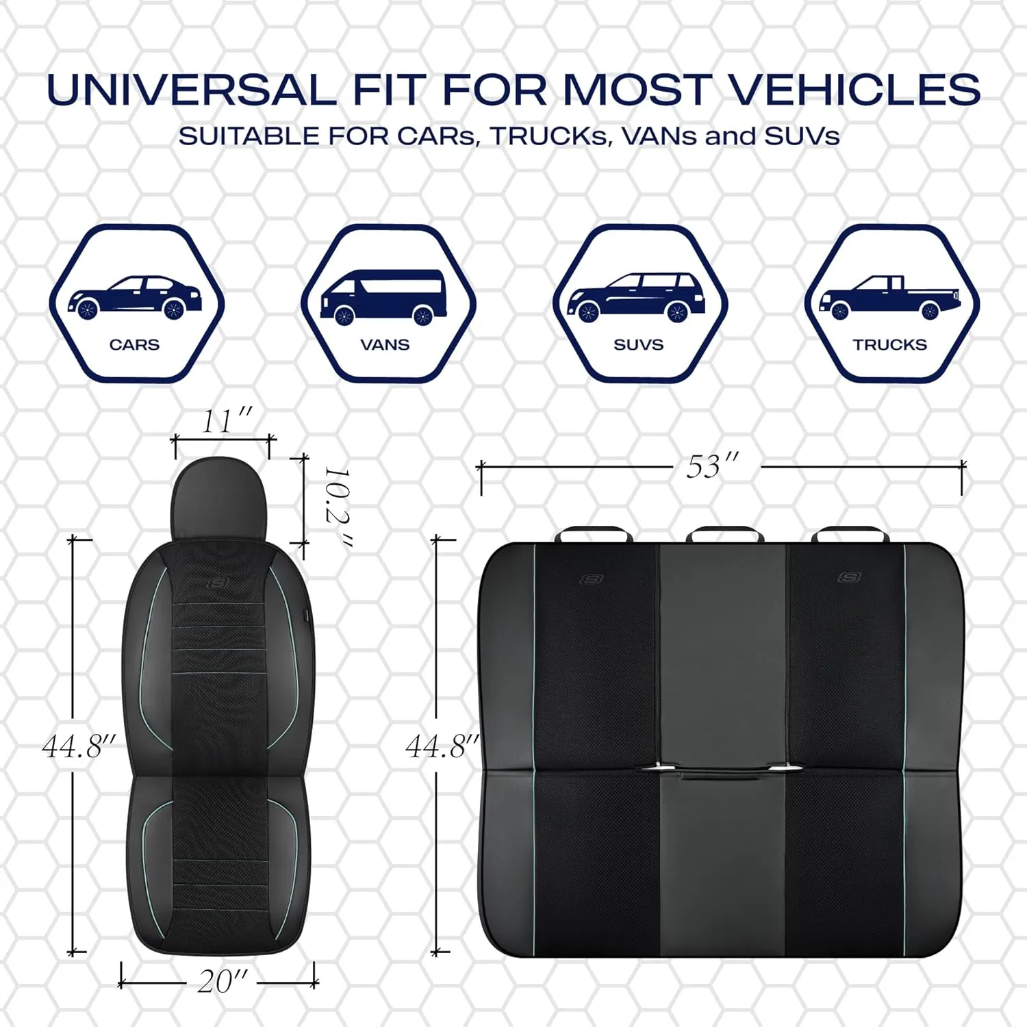 Skechers Memory Foam Car Seat Cover,Air Cool Mesh Thick Seat Covers,Piping Leather Car Seat Protector,Airbag Compatible,Automotive Comfort Seat Covers for Most Cars,Vans,Trucks,SUV(Mint,Full Set)