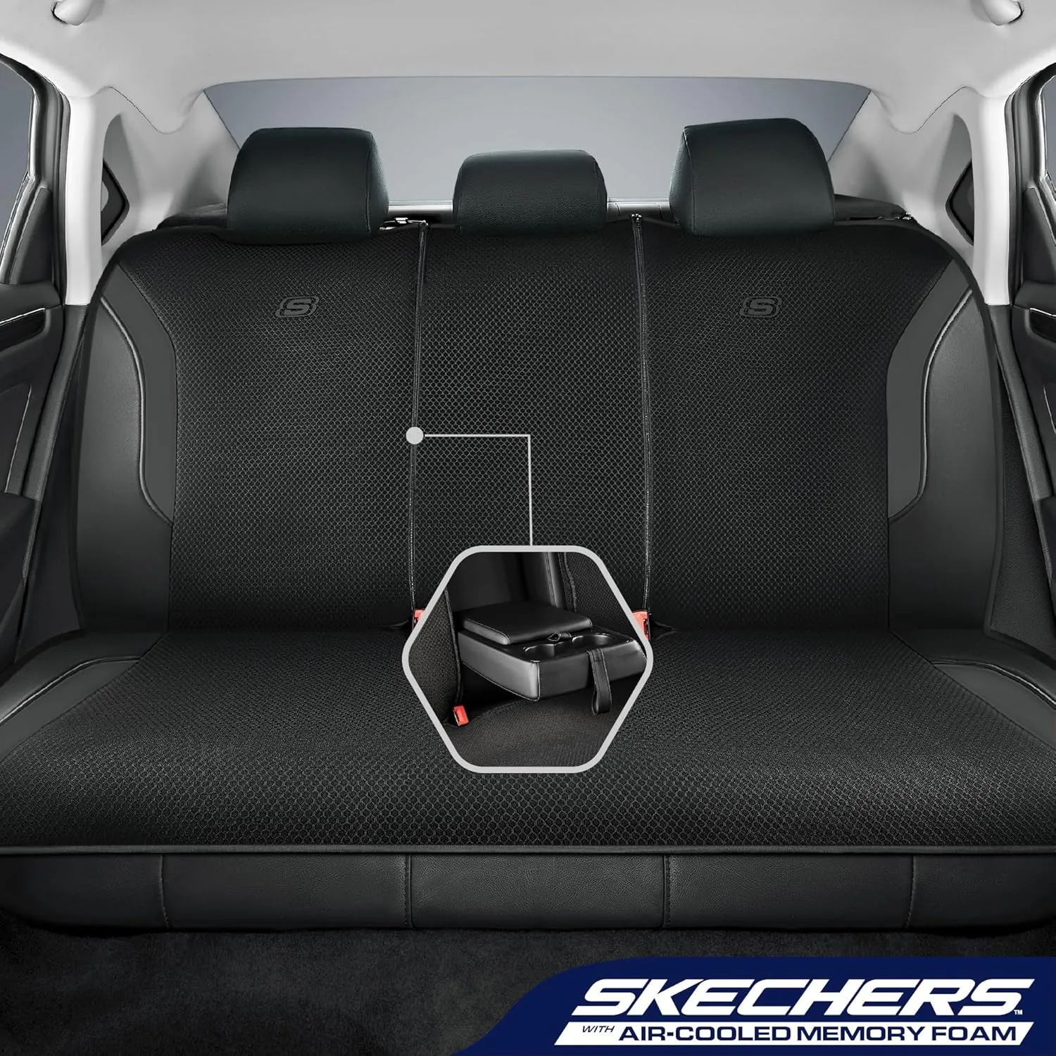 Skechers Memory Foam Car Seat Covers, Air Cool Mesh Thick Seat Covers, Airbag Compatible Car Seat Protector, Automotive Comfort Protection for Most Cars,Vans,Trucks, SUVs,Black