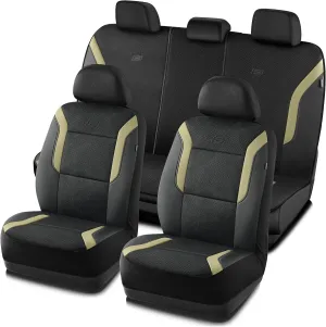 Skechers Memory Foam Car Seat Covers, Air Cool Mesh Thick Seat Covers, Car Seat Protector Full Sets, Airbag Compatible, Automotive Comfort Protection for Most Cars,Vans,Trucks, SUVs,Beige