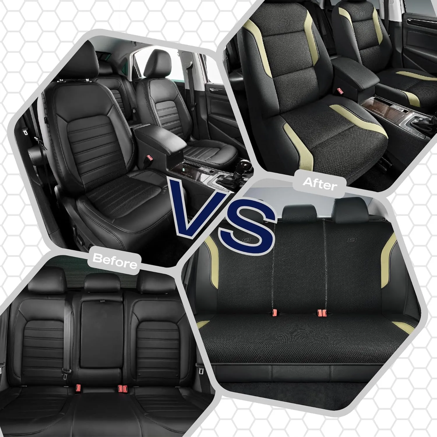 Skechers Memory Foam Car Seat Covers, Air Cool Mesh Thick Seat Covers, Car Seat Protector Full Sets, Airbag Compatible, Automotive Comfort Protection for Most Cars,Vans,Trucks, SUVs,Beige