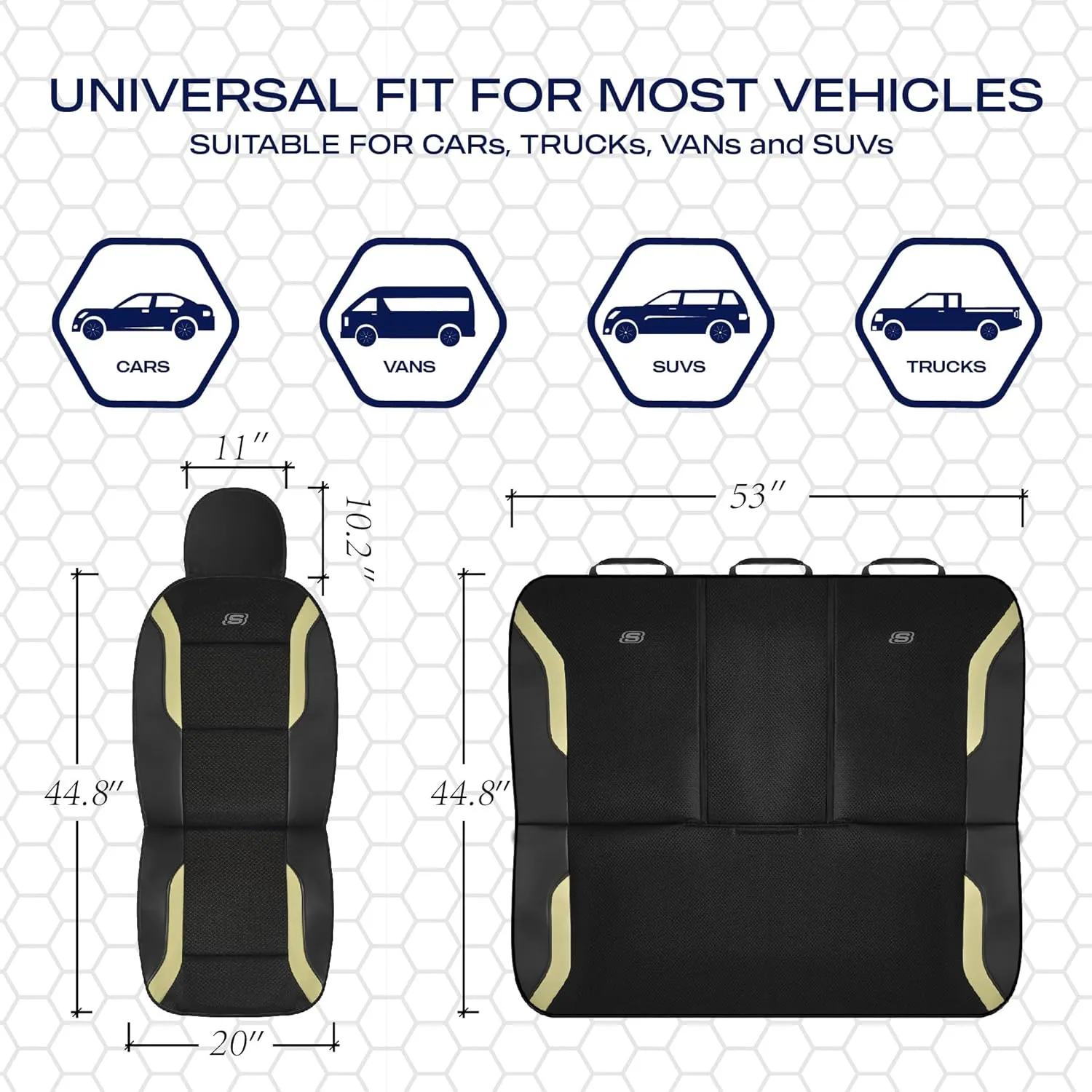 Skechers Memory Foam Car Seat Covers, Air Cool Mesh Thick Seat Covers, Car Seat Protector Full Sets, Airbag Compatible, Automotive Comfort Protection for Most Cars,Vans,Trucks, SUVs,Beige