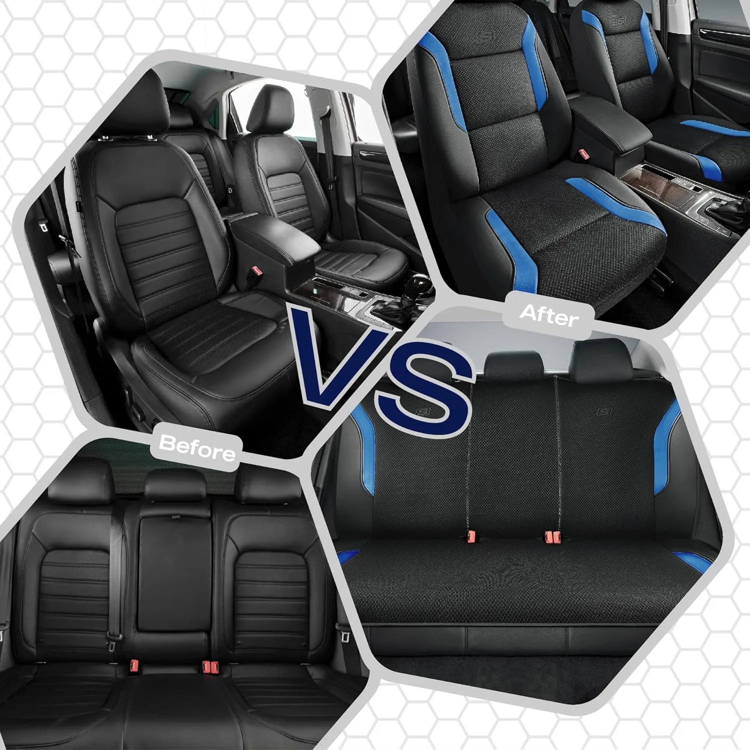 Skechers Memory Foam Car Seat Covers, Air Cool Mesh Thick Seat Covers, Car Seat Protector Full Sets, Airbag Compatible, Automotive Comfort Protection for Most Cars,Vans,Trucks, SUVs,Blue