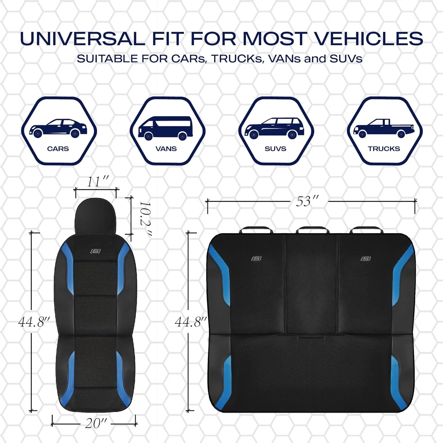 Skechers Memory Foam Car Seat Covers, Air Cool Mesh Thick Seat Covers, Car Seat Protector Full Sets, Airbag Compatible, Automotive Comfort Protection for Most Cars,Vans,Trucks, SUVs,Blue