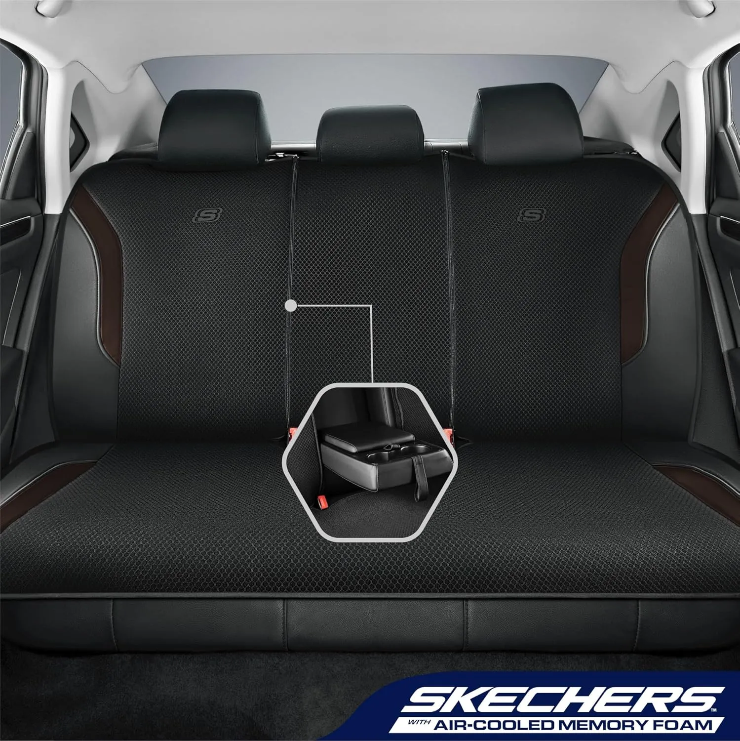 Skechers Memory Foam Car Seat Covers, Air Cool Mesh Thick Seat Covers, Car Seat Protector Full Sets, Airbag Compatible, Automotive Comfort Protection for Most Cars,Vans,Trucks, SUVs,Brown