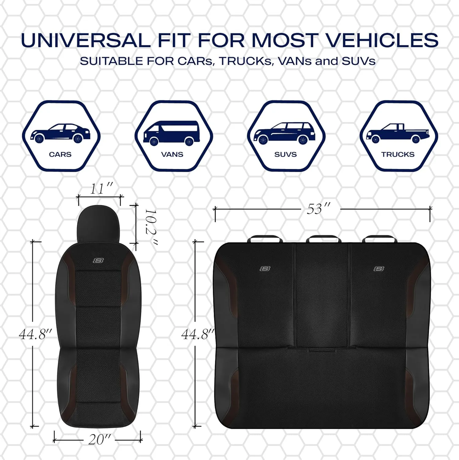 Skechers Memory Foam Car Seat Covers, Air Cool Mesh Thick Seat Covers, Car Seat Protector Full Sets, Airbag Compatible, Automotive Comfort Protection for Most Cars,Vans,Trucks, SUVs,Brown